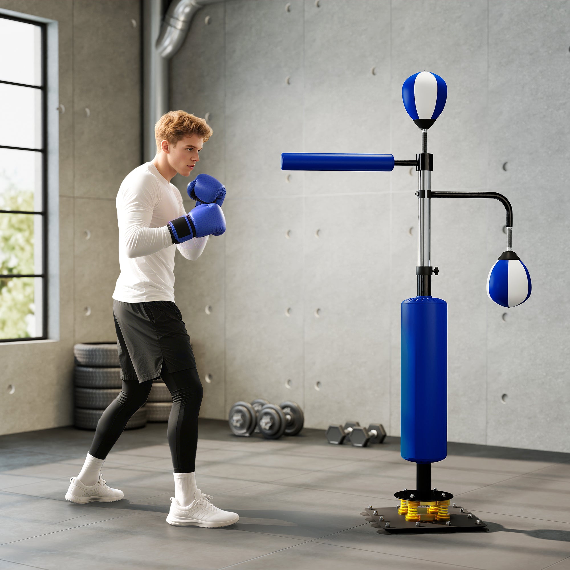 Bokszak Standaard met Reflexbal, Verstelbaar 140 - 205cm, Blauw - Noventis Home