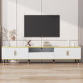 Modern TV Stand, 4doors & 1drawers, TV Cabinet Storage Sideboard With Marble Texture, TV Entertainment Center For Livingroom Bedroom, 200x40x46cm, White, Maximum For 90 Inch TV - Noventis Home