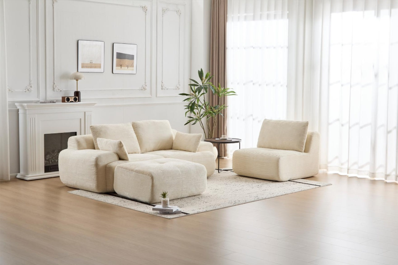 Moderne Traagschuim Compressiebank, Grote Modulaire Hoekbank voor Woonkamer, Huisdiervriendelijke Wolkbank, Corduroy Stof, Extra Diepe Loveseat, Geen Montage Vereist, Beige