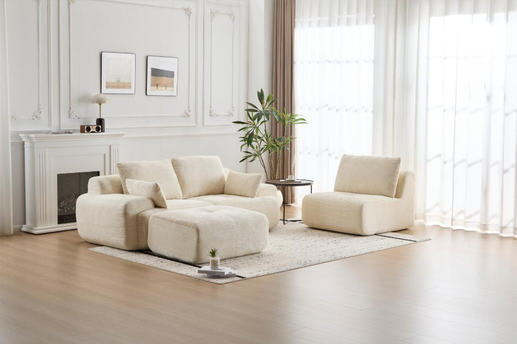 Moderne Traagschuim Compressiebank, Grote Modulaire Hoekbank voor Woonkamer, Huisdiervriendelijke Wolkbank, Corduroy Stof, Extra Diepe Loveseat, Geen Montage Vereist, Beige