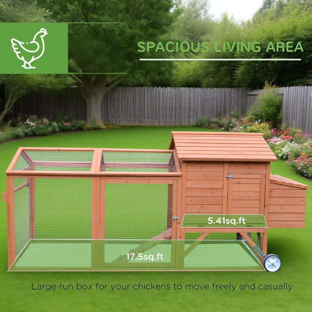 Chicken Coop Wooden Hen House Poultry Cage Pen Portable With Wheels And Nesting Box, Chicken Cage For Backyard Outdoor, Natural - Noventis Home