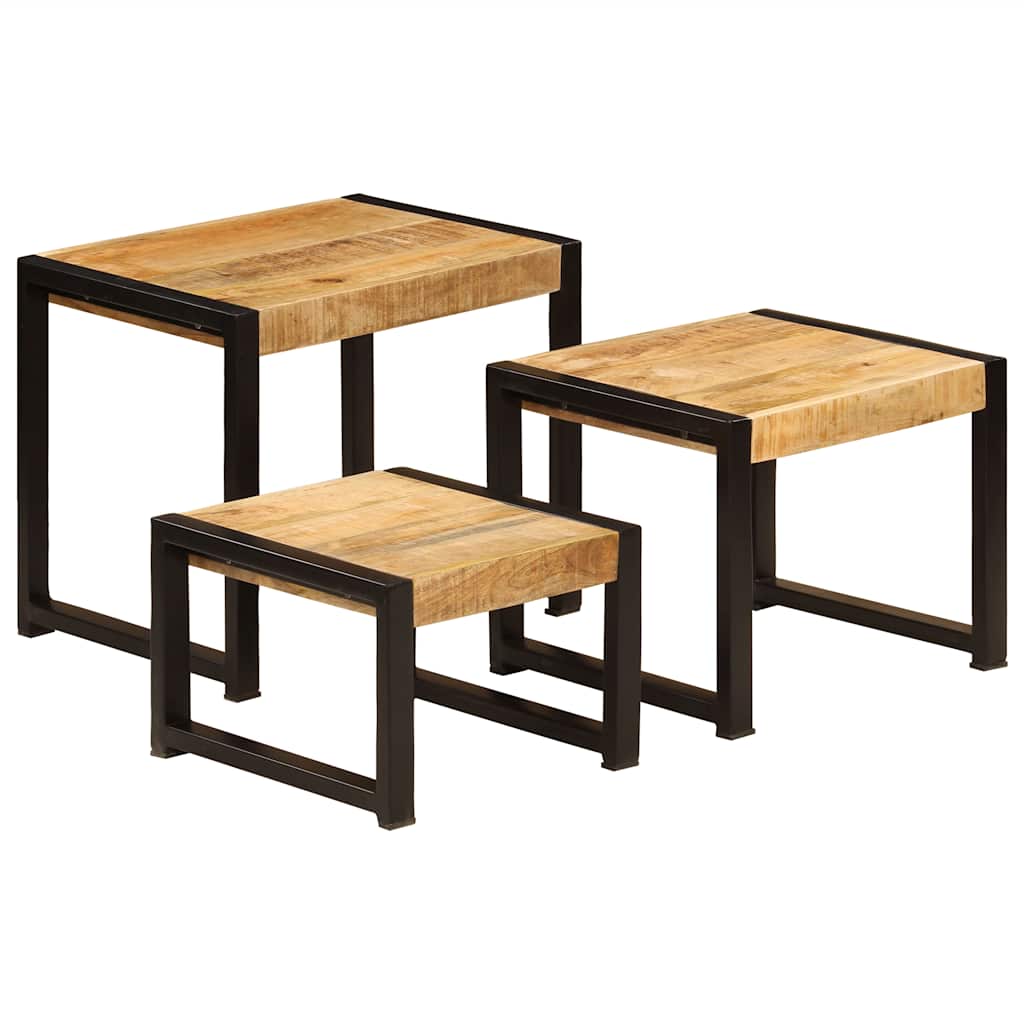 Nesttafels Set van 3, Massief Mangohout