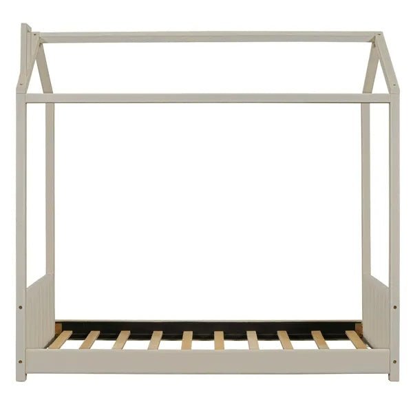 Fluwelen Huisbed Eenpersoons, Houten Bed, Beige - Noventis Home