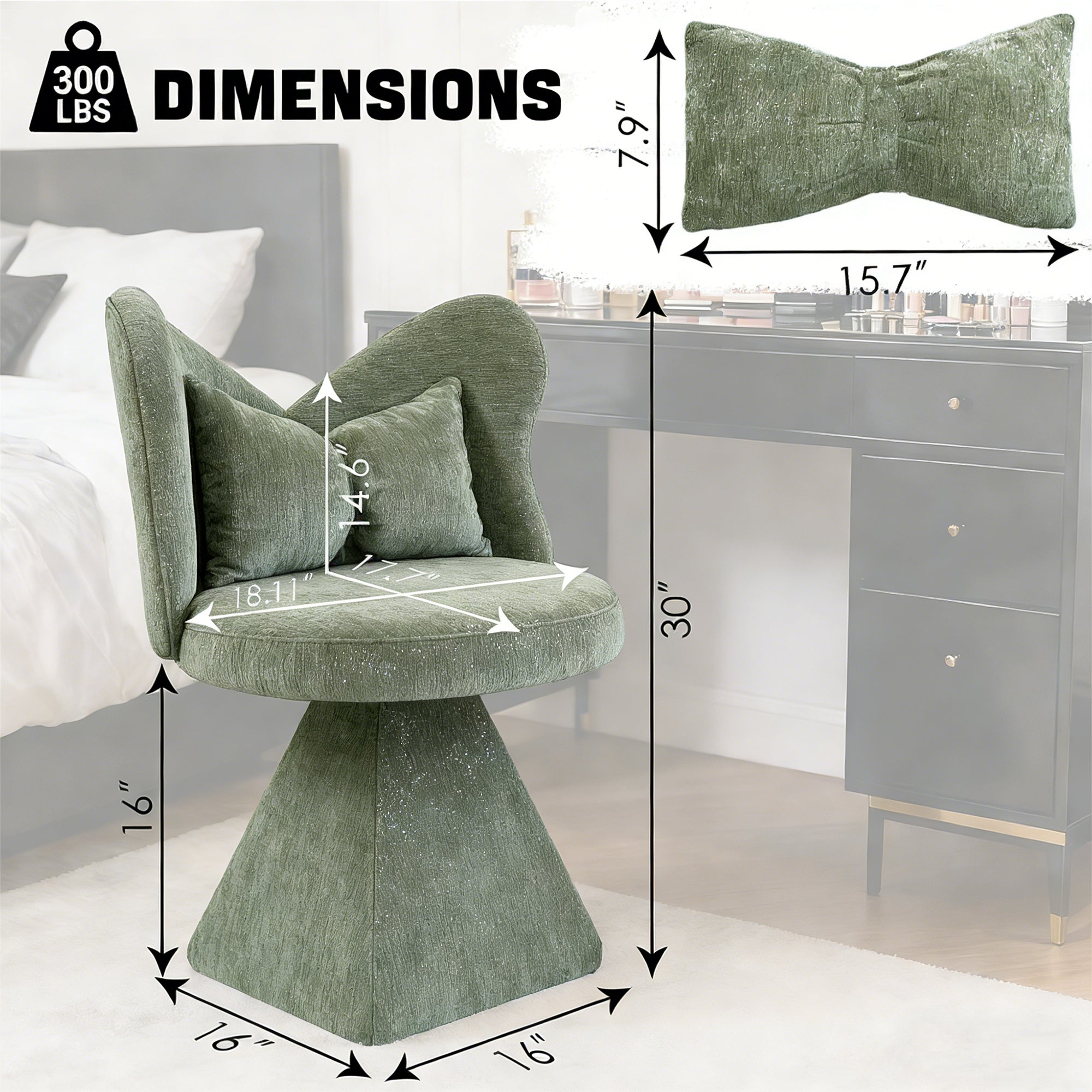 Vanity Chair With Butterfly Back,Swivel Accent Chair Dining Chairs,Makeup Stool For Bedroom Dressing Table,Suitable For Living Room,Dining Room,Study,Recreational Areas Green - Noventis Home