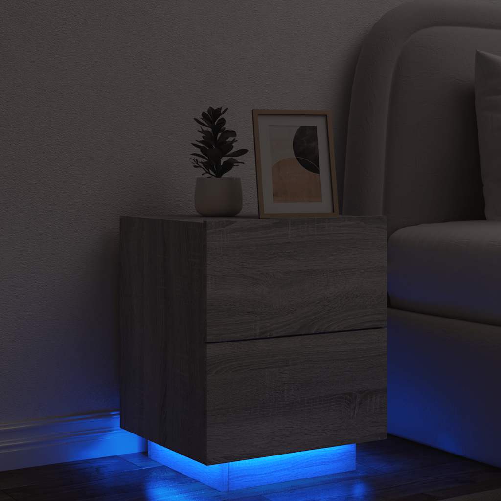Nachtkastje met LED - verlichting, Houtcomposiet, 45x40x55cm - Noventis Home