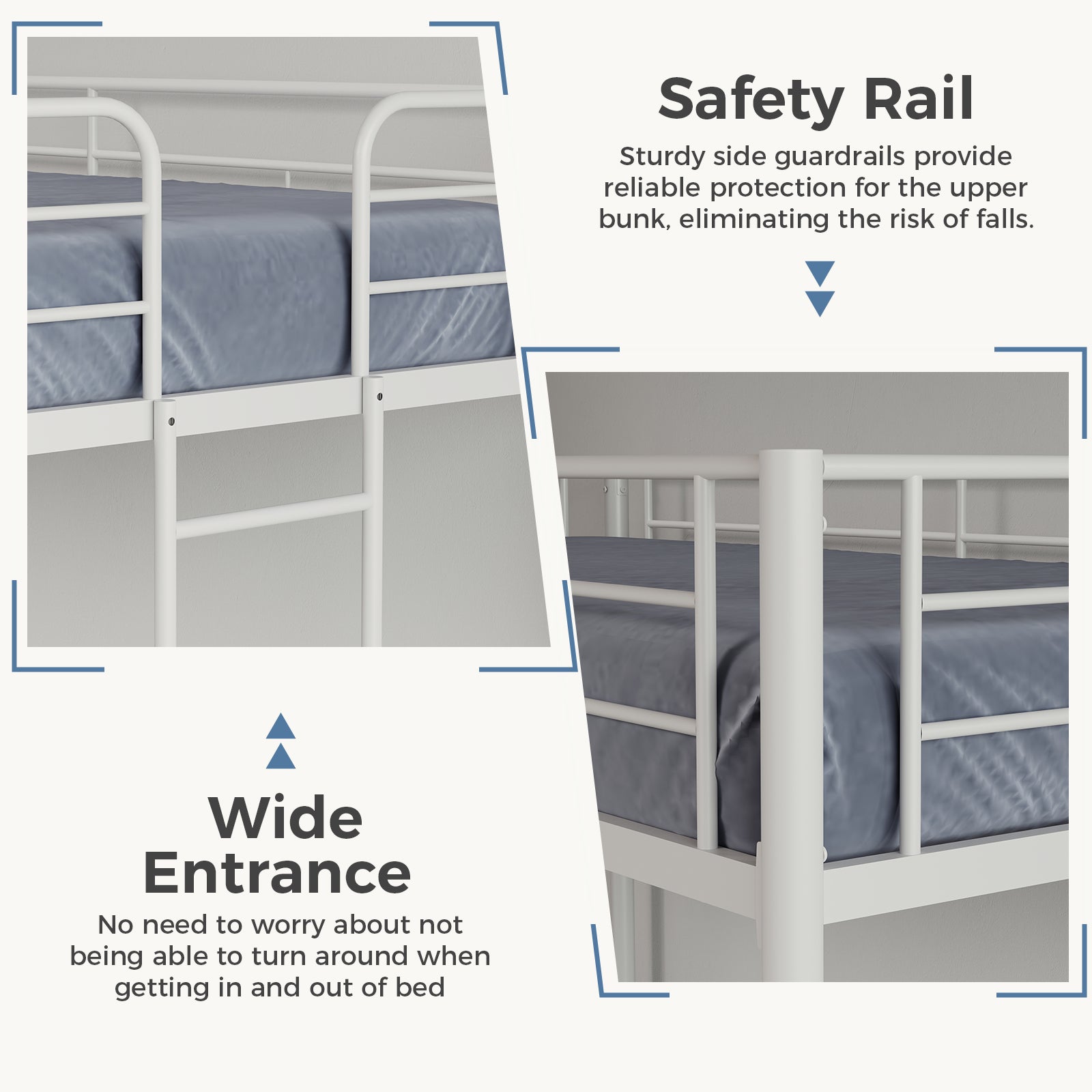 Metal Double - layer Bed With Stairs And Safety Railings, Sturdy Steel Frame, No Need For A Mattress, Double - layer Bed That Saves Space - Noventis Home