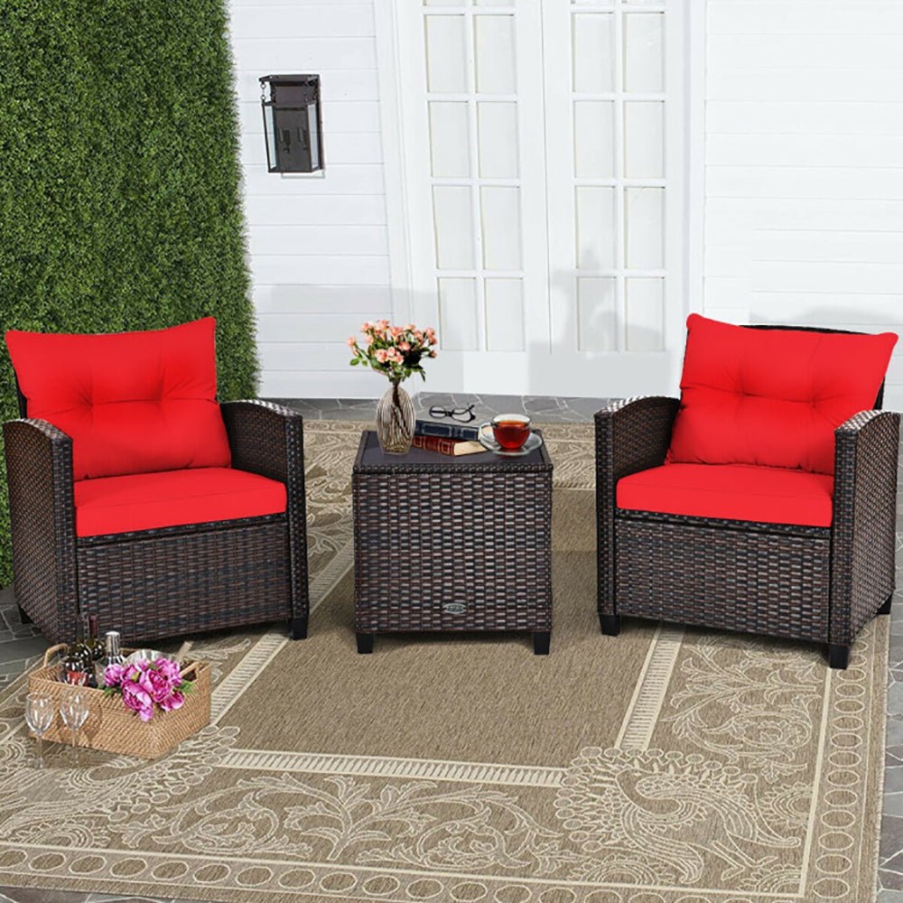 3 Pieces Rattan Patio Furniture Set With Washable Cushion - Noventis Home