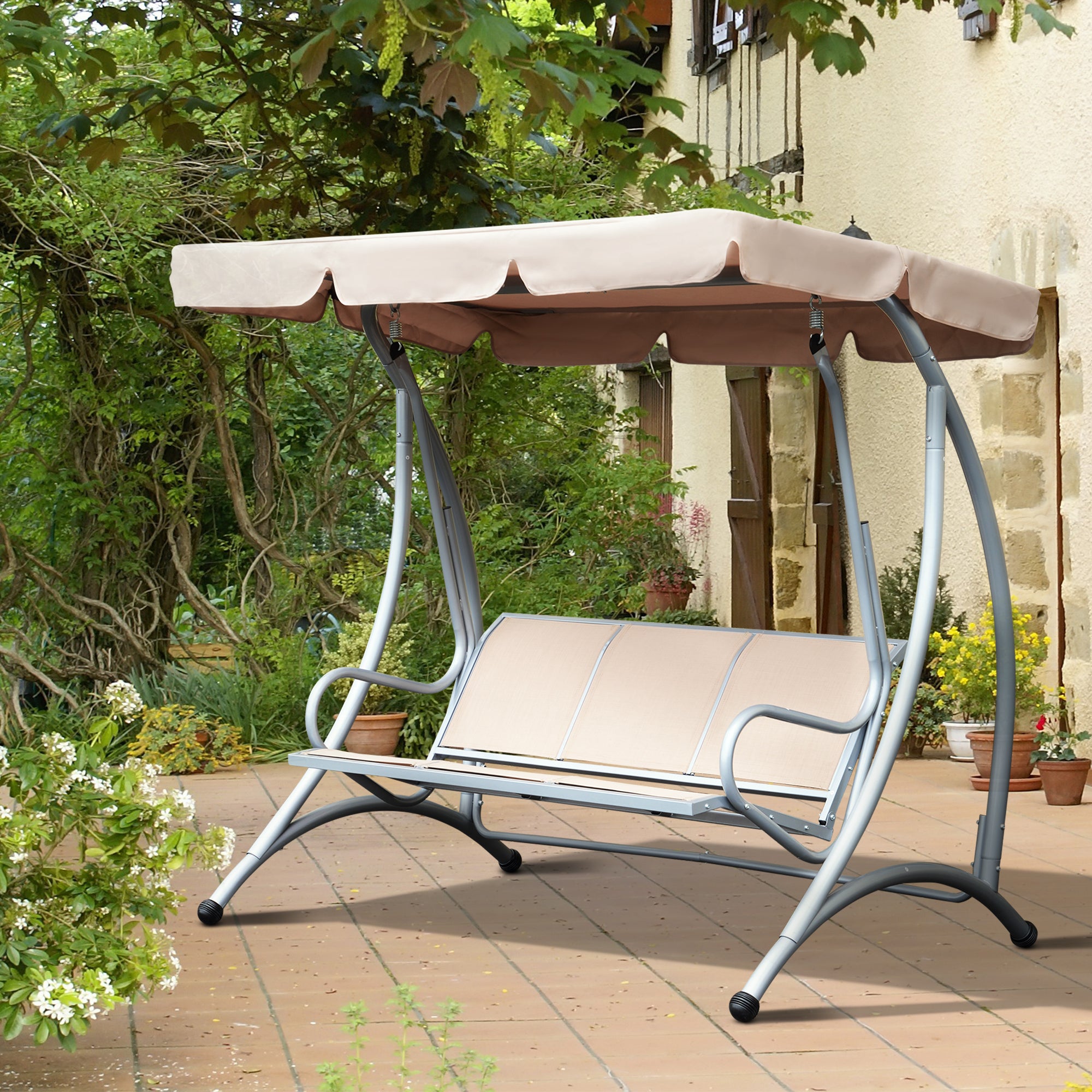 Tuinschommelbank met Standaard en Verstelbaar Zonnescherm voor Terras en Tuin - Noventis Home