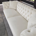 Chesterfield Bank, 3 - zitter, Gestoffeerd met Geplooide Stof en Scroll Armleuningen, Beige - Noventis Home