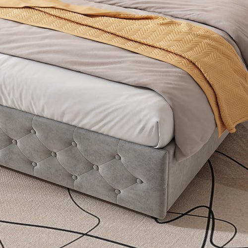 Upholstered Bed, Storage Bed, 3FT Single Bed 90x190cm, With 4 Drawers And Lamp, 3 USB Port 1 Type C, Durable And Sturdy, Youth Bed, For Adults Teenagers, Velvet, Grey - Noventis Home