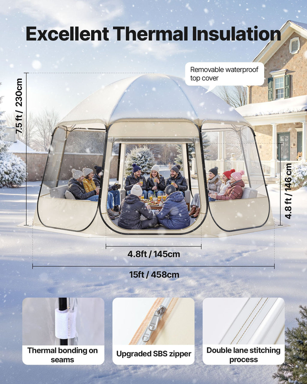 Pop Up Bubble Tent, 15 X 13.8 Ft Waterproof & UV - Resistant, Clear Camping Tent Shelter, Outdoor Garden Dome Igloo Tents With Windows, 540° Panoramic View, For 12 - 15 Persons Patio Backyard - Noventis Home