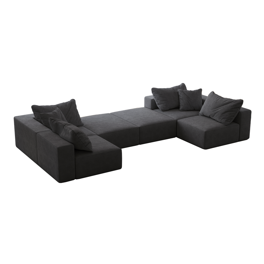 Oversized Schuim Wolkenbank, Moderne Modulaire L-vormige Hoekbank met 6 Kussens, Vrij Combineerbaar voor Woonkamer en Slaapkamer, Grijs Chenille