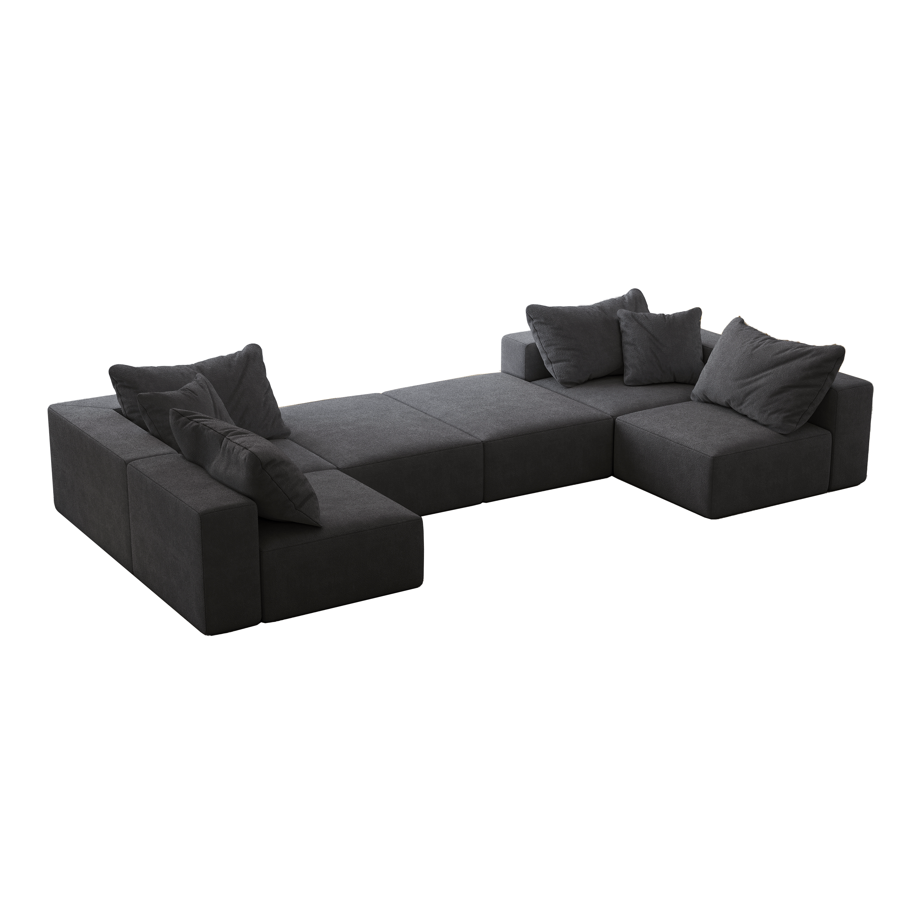 Oversized Schuim Wolkenbank, Moderne Modulaire L-vormige Hoekbank met 6 Kussens, Vrij Combineerbaar voor Woonkamer en Slaapkamer, Grijs Chenille