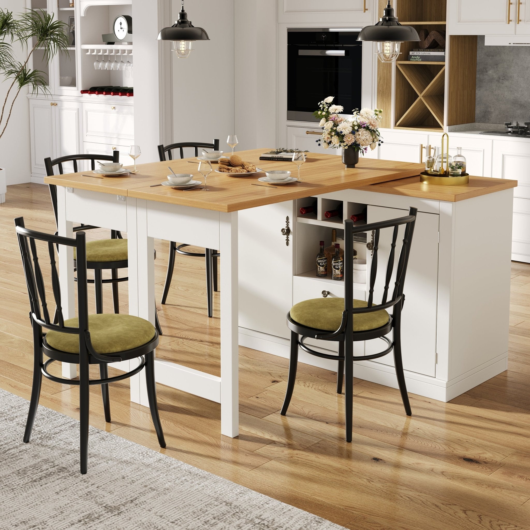 High - quality Extendable Bar Table With 360 Swivel Function And Storage Space, Adjustable Length From 120 - 180 Cm, Living Room, Dining Room, Home Office, Black Extendable Designer Bar Table, White - Noventis Home