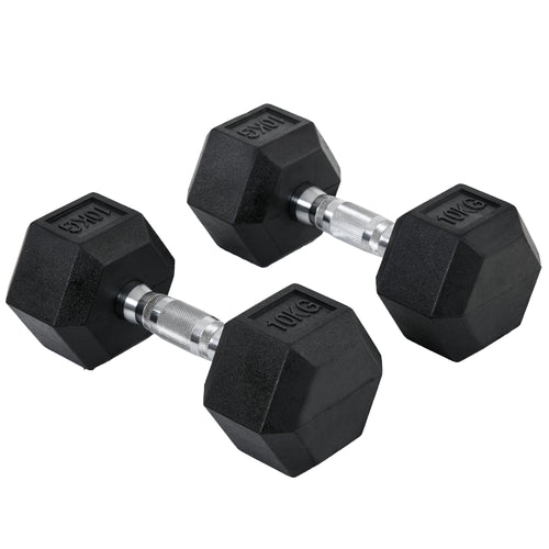 2x10kg Hex Dumbbells Set Rubber Dumbbells Weight Lifting Equipment Fitness Home Gym - Noventis Home