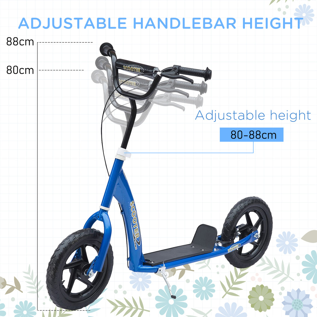 Kids Scooter Kick Scooter, With 12" EVA Tyres, Rear Brake, Big Wheels Scooter For 5 - 12 Years , Blue - Noventis Home