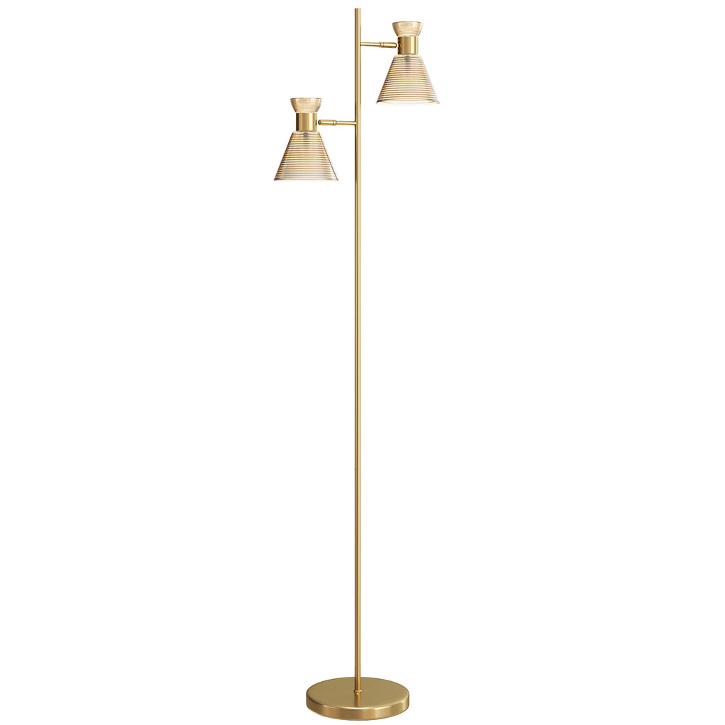 Floor Lamp With Adjustable Dual Head, Modern Standing Lamp With Floral Glass Shades And Foot Switch For Living Room Bedroom, E27 Socket, Bulb Not Included, Gold Tone - Noventis Home