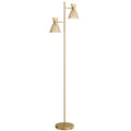 Floor Lamp With Adjustable Dual Head, Modern Standing Lamp With Floral Glass Shades And Foot Switch For Living Room Bedroom, E27 Socket, Bulb Not Included, Gold Tone - Noventis Home