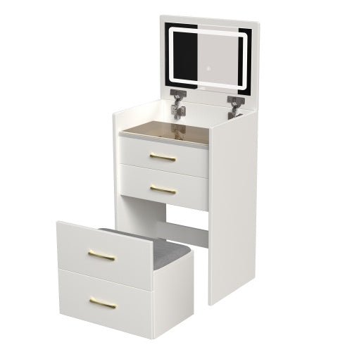 3 In 1 Vanity Desk With Open Top Mirror,Small Make Up Vanity Set With Visible Glass Desktop,Compact Makeup Vanity With 3 Drawers,Dressing Table For Bedroom - Noventis Home