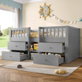 Laag Halfhoogslaper met Opbergruimte, Massief Houten Bedframe met 4 Lades en Veiligheidsreling, 90x190cm, Grijs, Zonder Matras - Noventis Home