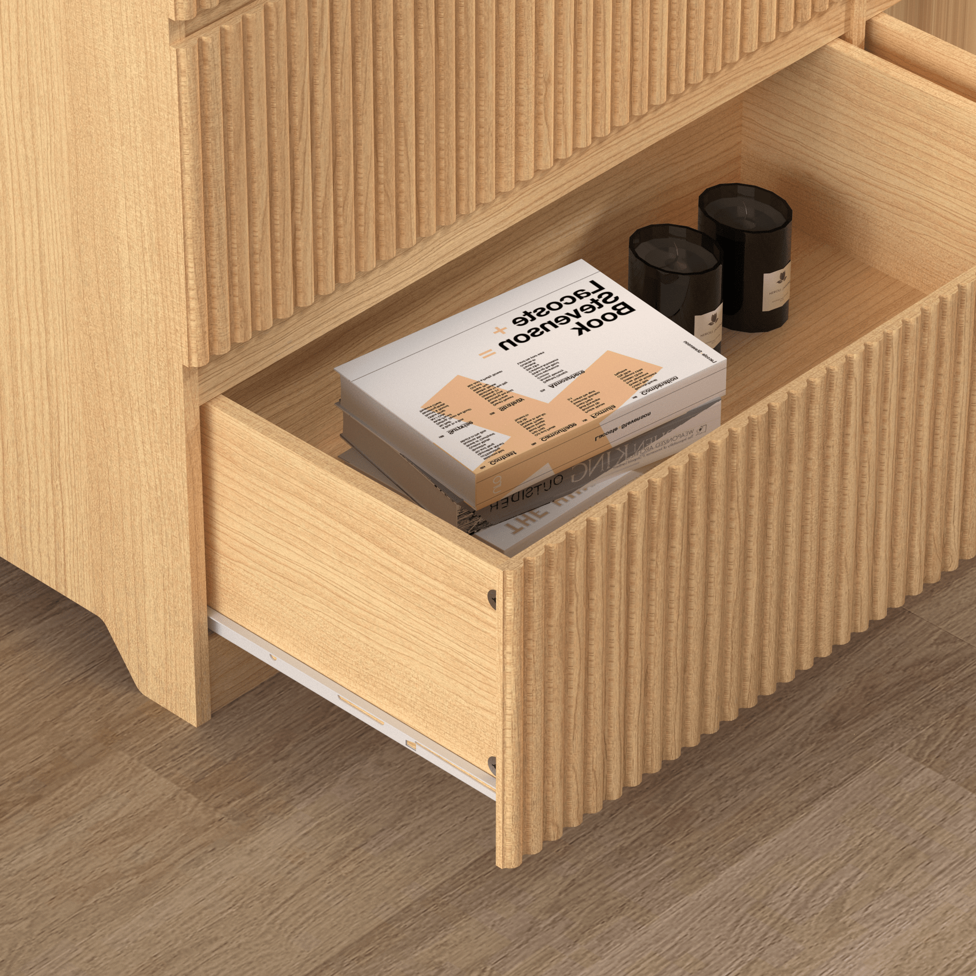 Modern Natural Wood 6 Drawer Dresser, Wave Panel Drawer Fronts, Storage Cabinet, Versatile Chest Of Drawers For Bedroom, Living Room - Sleek & Spacious Home Storage Solution - Noventis Home