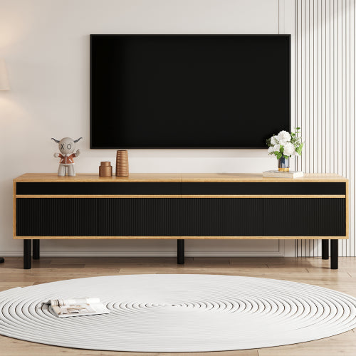 TV-meubel met 4 Deuren, Fijne Textuur, Zwart en Houtkleur, 170x38x47 cm