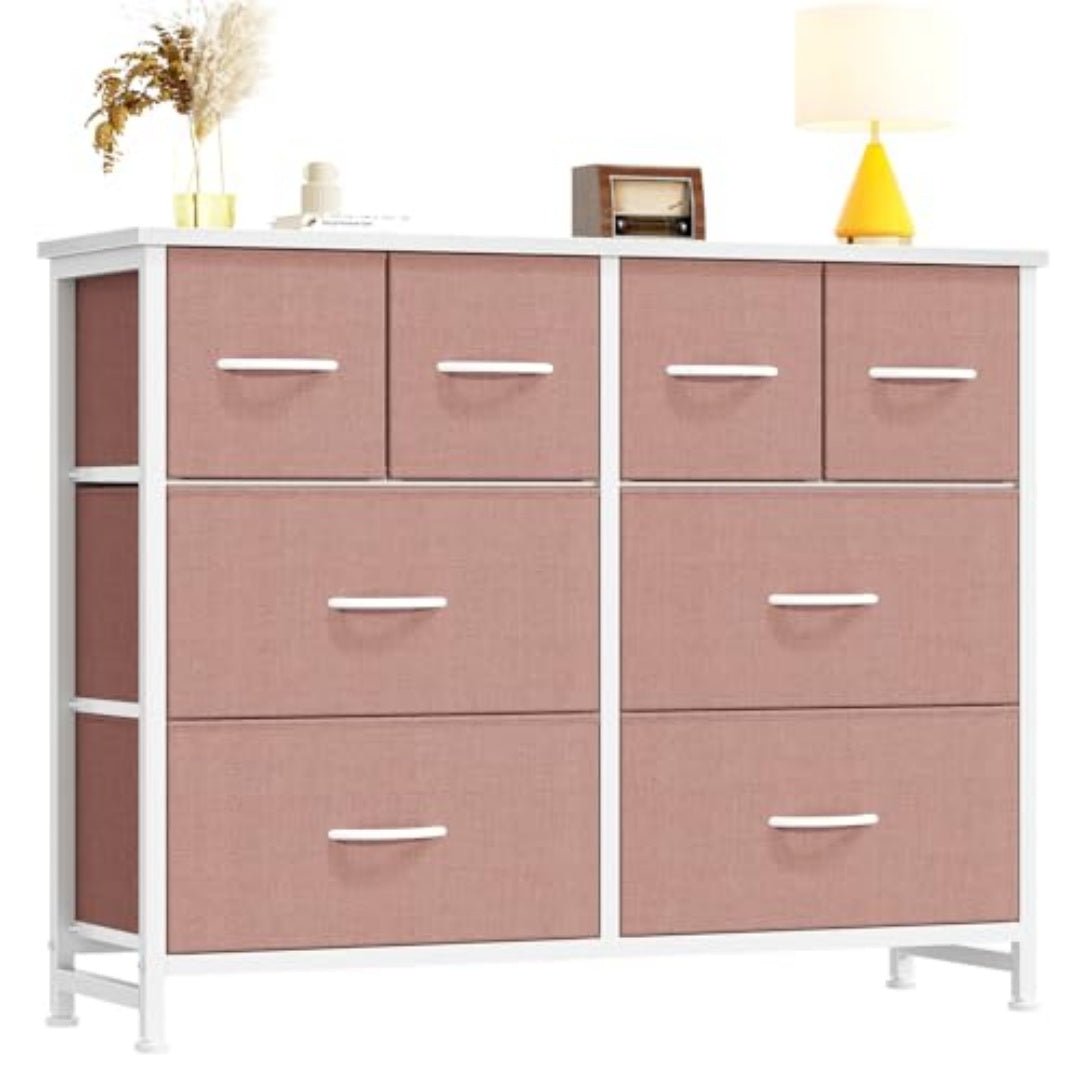 Ruim Opbergrek met 8 Stoffen Lades voor Garderobe, TV - Meubel met Houten Tafelblad en Frame - Noventis Home