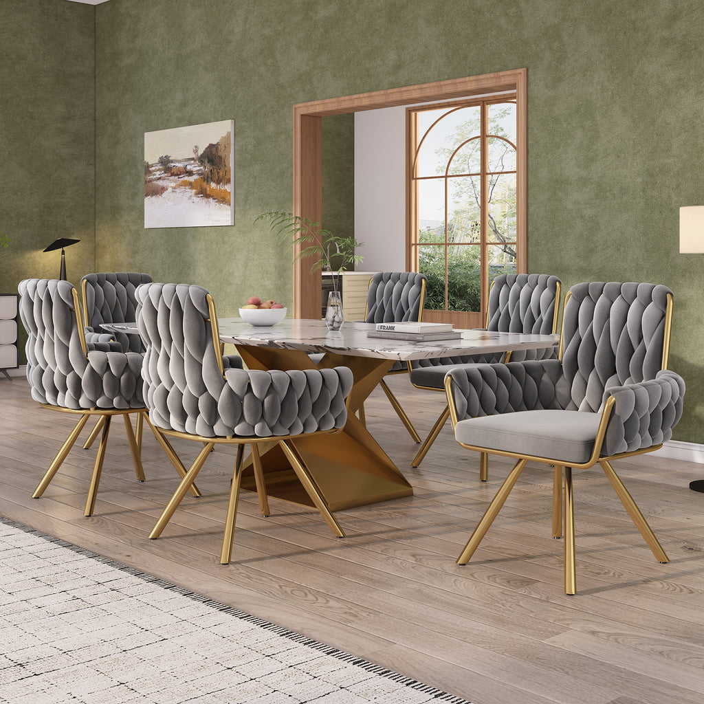 Set Of 4, Velvet Dining Chair, Armchair, Single Luxurious Living Room And Bedroom Swivel Chair, Leisure Swivel Chair With Four Metal Support Legs, Gray - Noventis Home