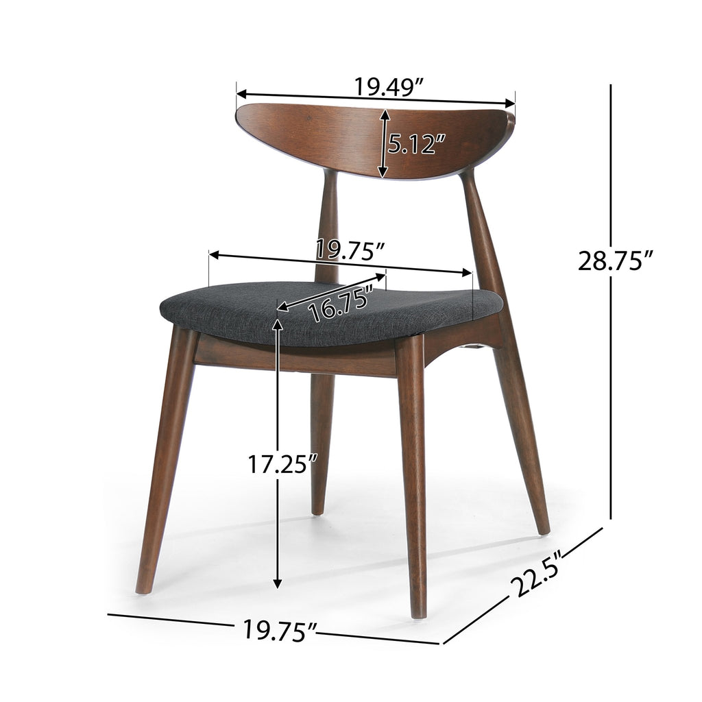 5 - Piece Dining Table Set, 1 Table 4 Chairs, Rubberwood Frame, Ergonomic Backrest, Soft Cushioned Chairs, Walnut - Charcoal - Noventis Home