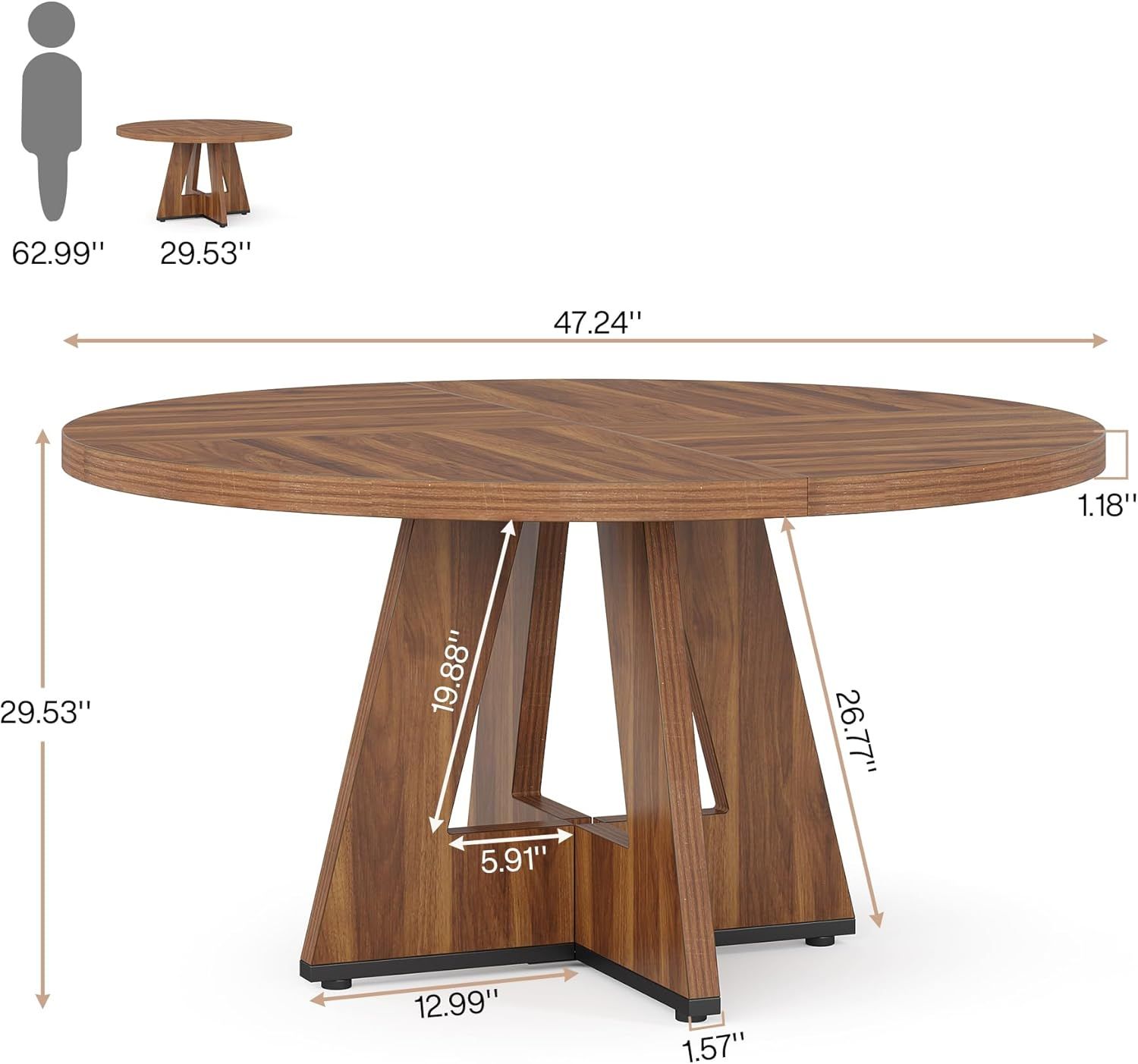 Ronde Houten Eettafel, Keukentafel voor 4-6 Personen, Walnoot
