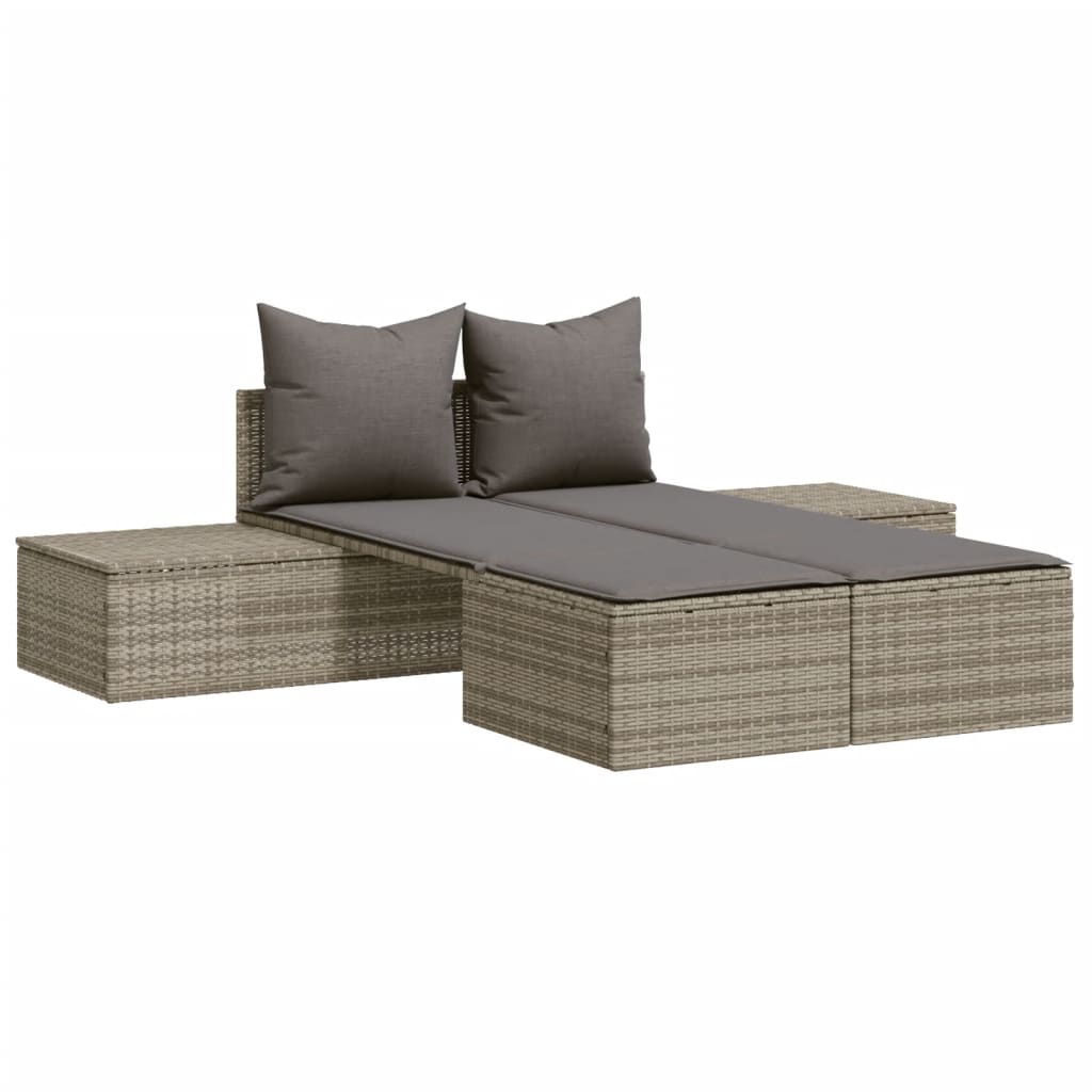 Dubbele Ligstoel met Kussens, Poly Rattan, voor Tuin en Terras - Noventis Home