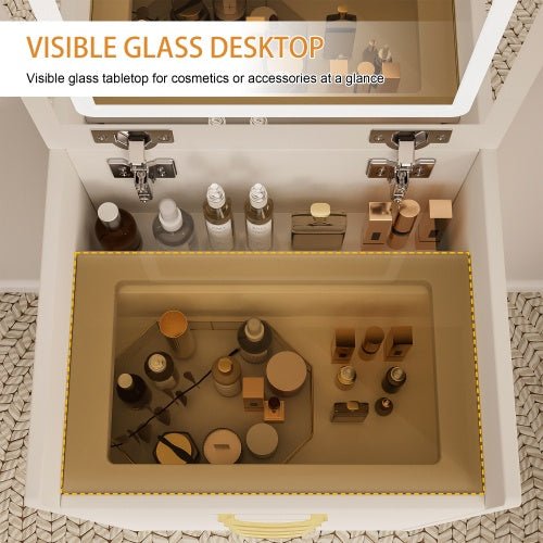 3 In 1 Vanity Desk With Open Top Mirror,Small Make Up Vanity Set With Visible Glass Desktop,Compact Makeup Vanity With 3 Drawers,Dressing Table For Bedroom - Noventis Home