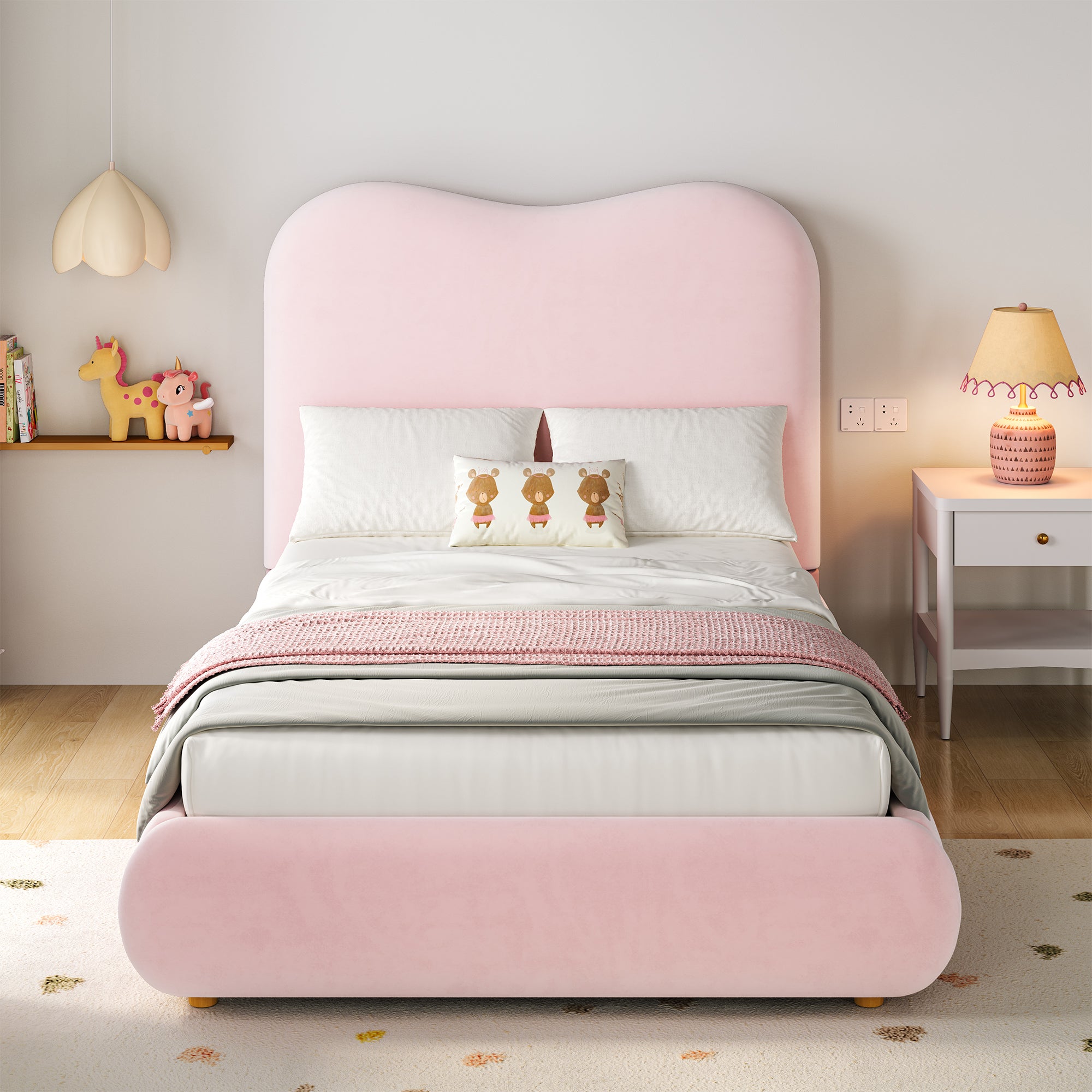 Upholstered Bed, Single Bed, Children's Bed, 3ft - 90 X 190cm, Hydraulic Bed, Bed With Headboard And Large Storage Space, Upholstered Headboard, Velvet, Pink - Noventis Home