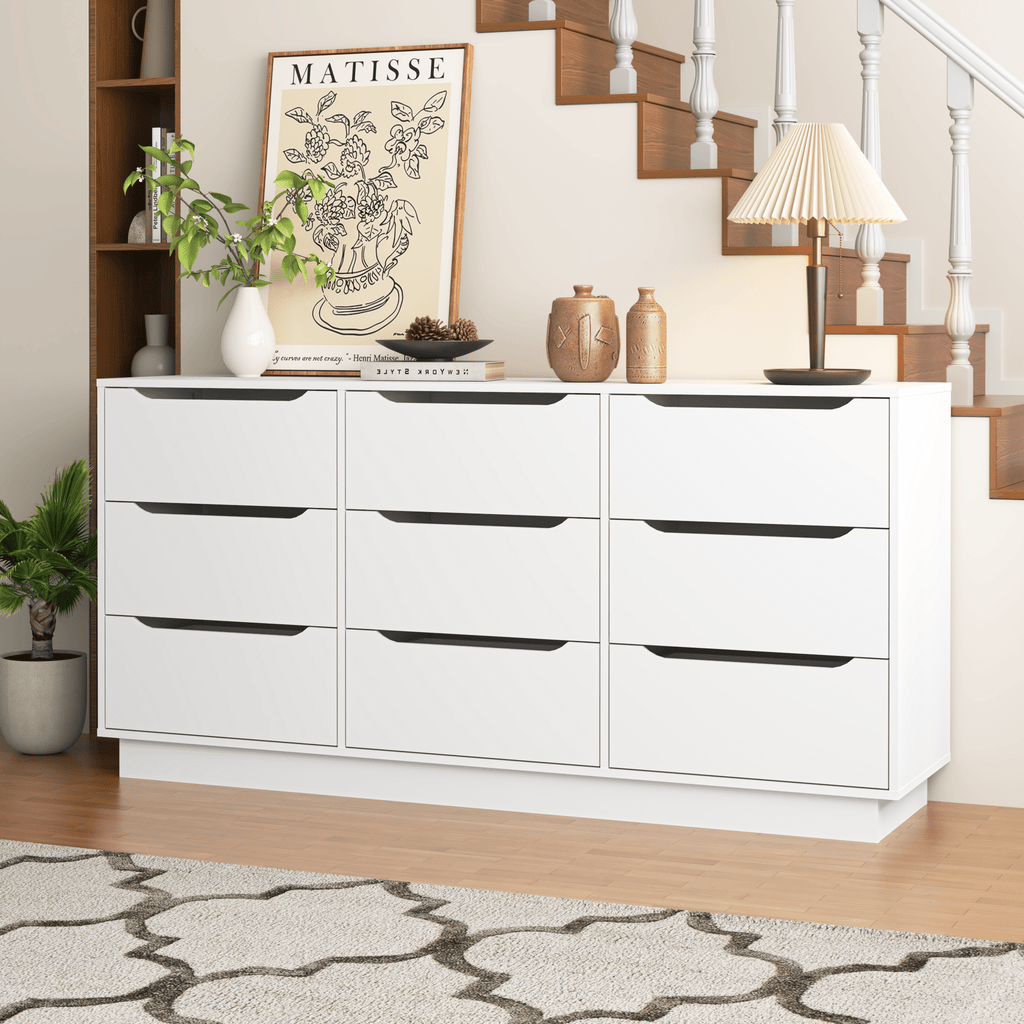 Ladekast met 9 Diepe Lades voor Slaapkamer, Grote Houten Commode, Modern Wit, voor Kledingkast en Woonkamer - Noventis Home