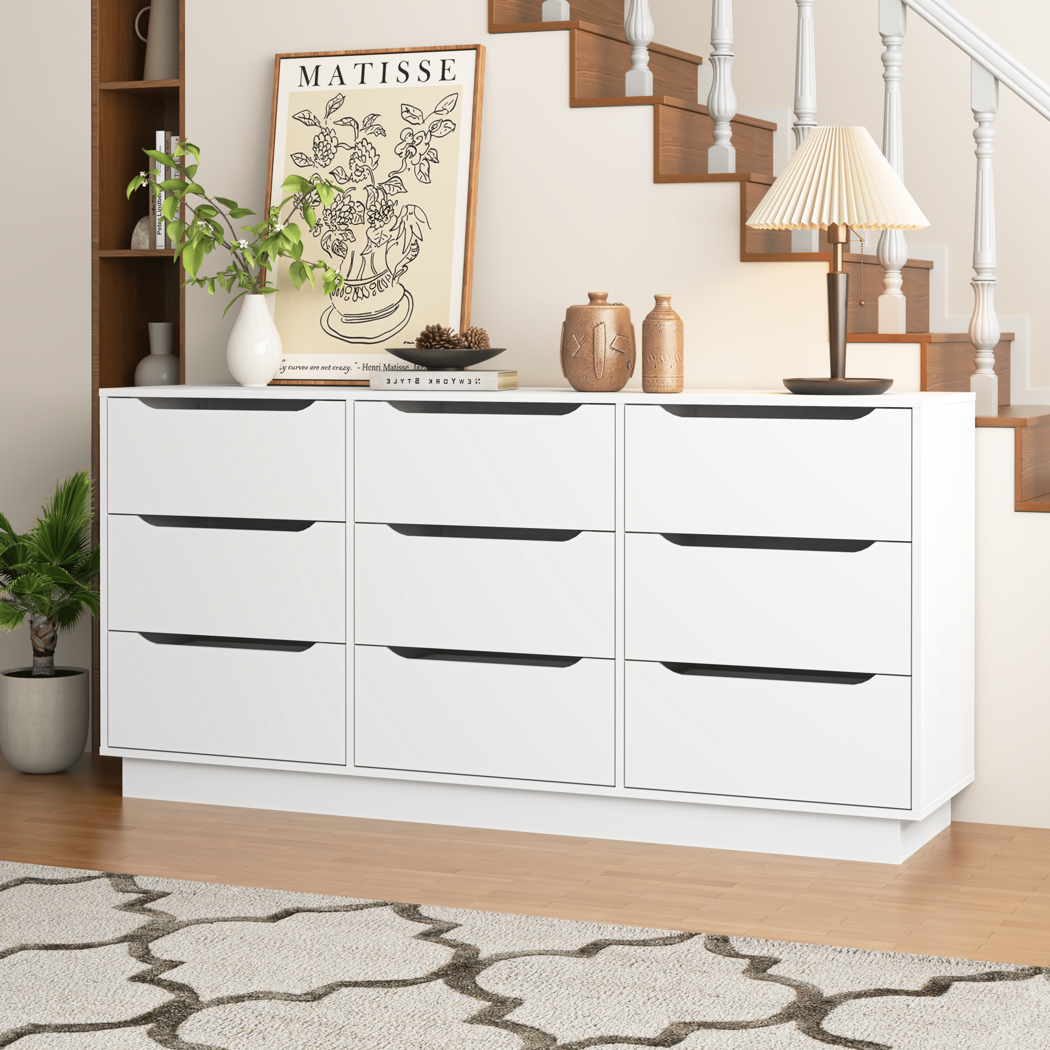 Ladekast met 9 Diepe Lades voor Slaapkamer, Grote Houten Commode, Modern Wit, voor Kledingkast en Woonkamer - Noventis Home