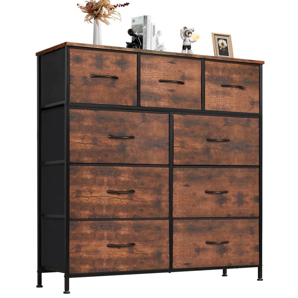 Dresser For Bedroom With 9 Fabric Storage Drawer Wardrobe Tall Chest Organizer Closet Adult&Kids Clothes Cabinet Furniture - Noventis Home