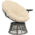 360 Swivel Outdoor Papasan Chair, 39 Overstuffed Circle Chair With Side Tray, Thick Cushion For Indoor Patio, Beige - Noventis Home
