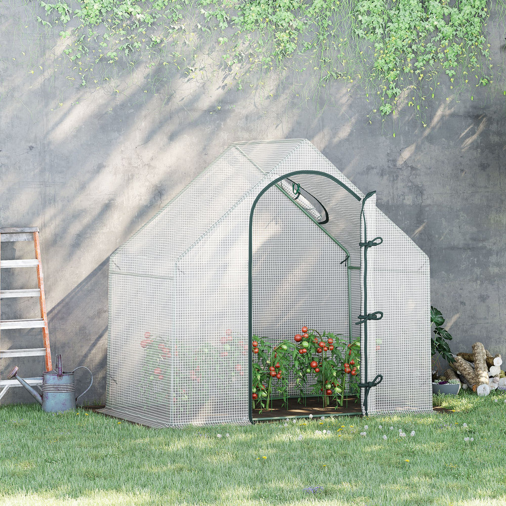 Walk In Tomato Greenhouse Garden Outdoor Mini Greenhouse Flower Planter Steel Frame With Zipped Door & Window, PE Cover, 180 X 100 X 168CM, White - Noventis Home