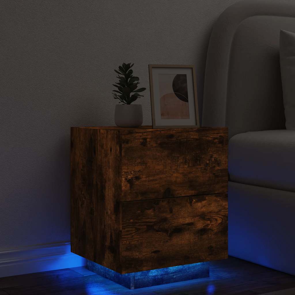 Nachtkastje met LED - verlichting, Houtcomposiet, 45x40x55cm - Noventis Home
