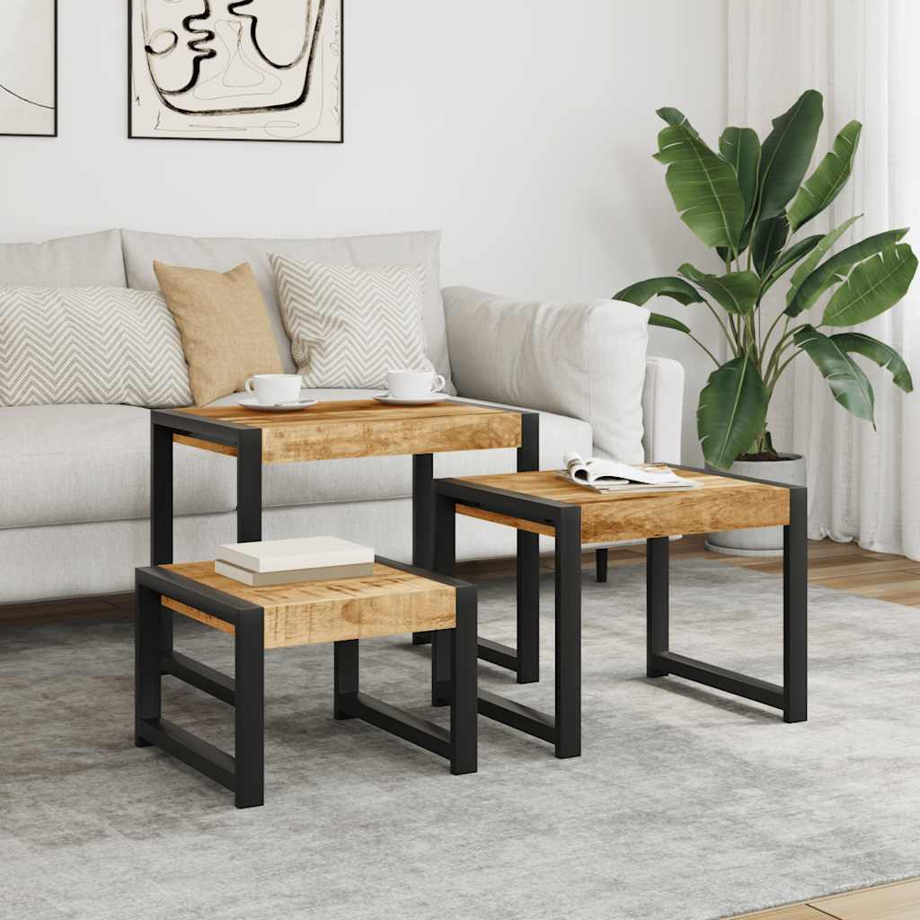 Nesttafels Set van 3, Massief Mangohout