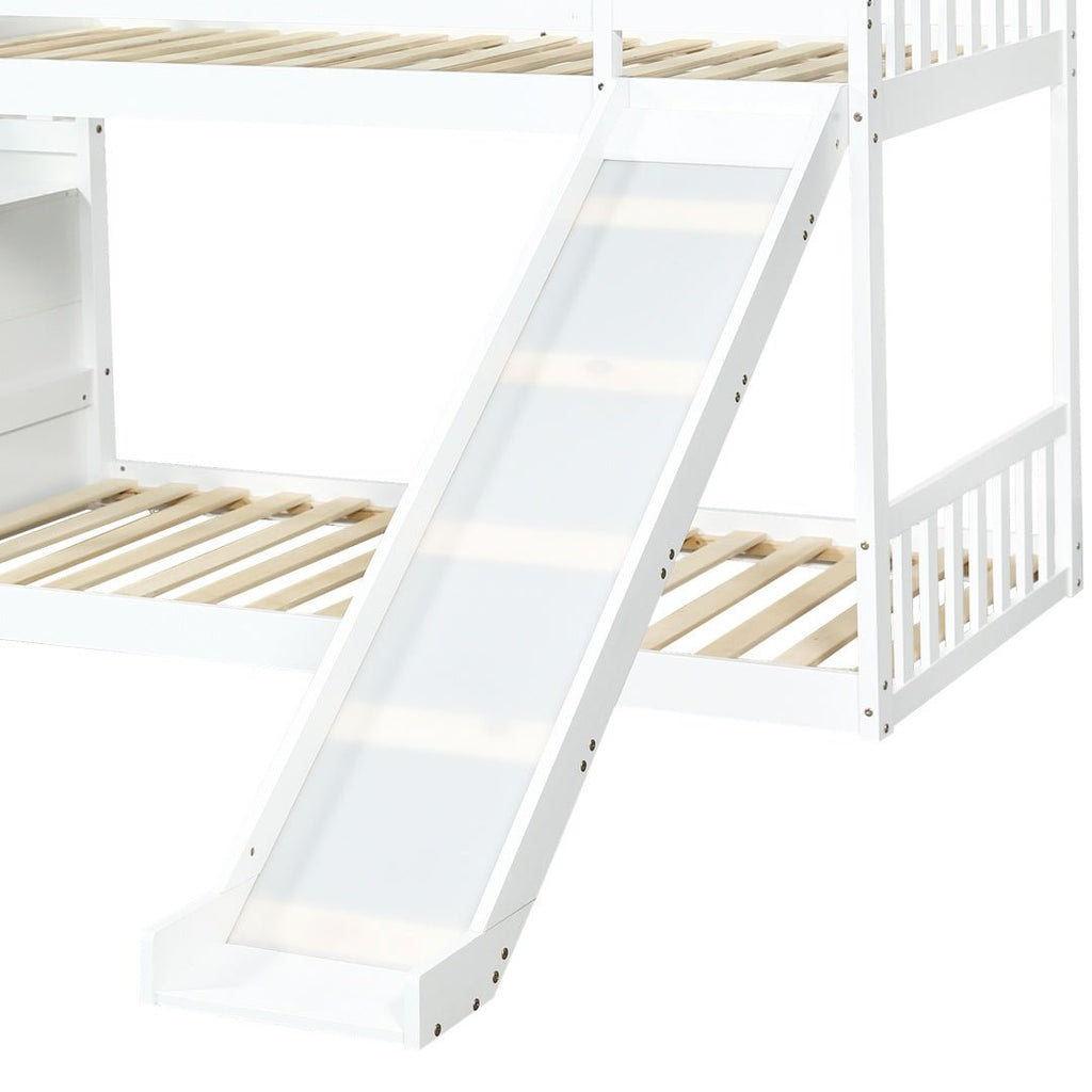 Bunk Bed With Stairs And Slide, Solid Pine Wood Frame, Children Bed, Storage Stairs, 90x190cm, White - Noventis Home