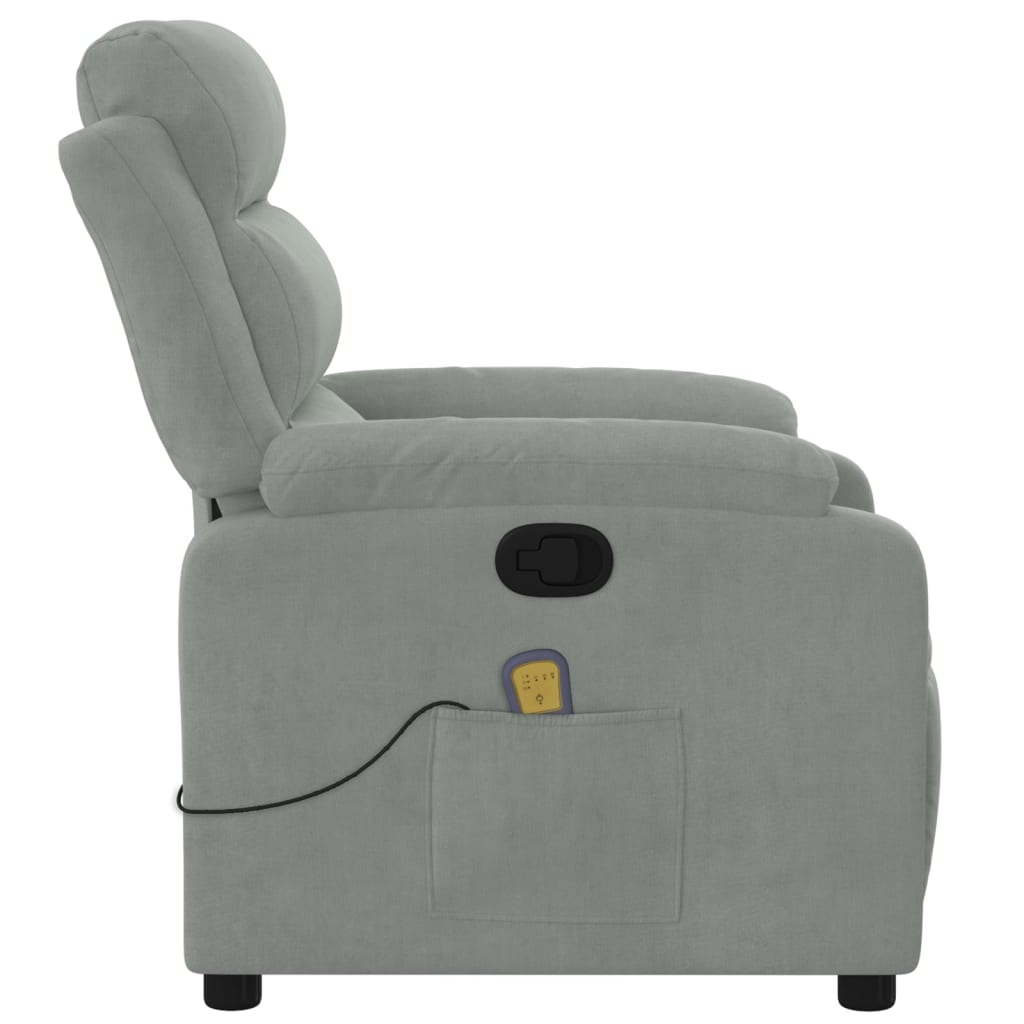Massagestoel met Ligfunctie, Lichtgrijs Fluweel, 6 - punts Vibromassage, Max. 135° Kanteling - Noventis Home