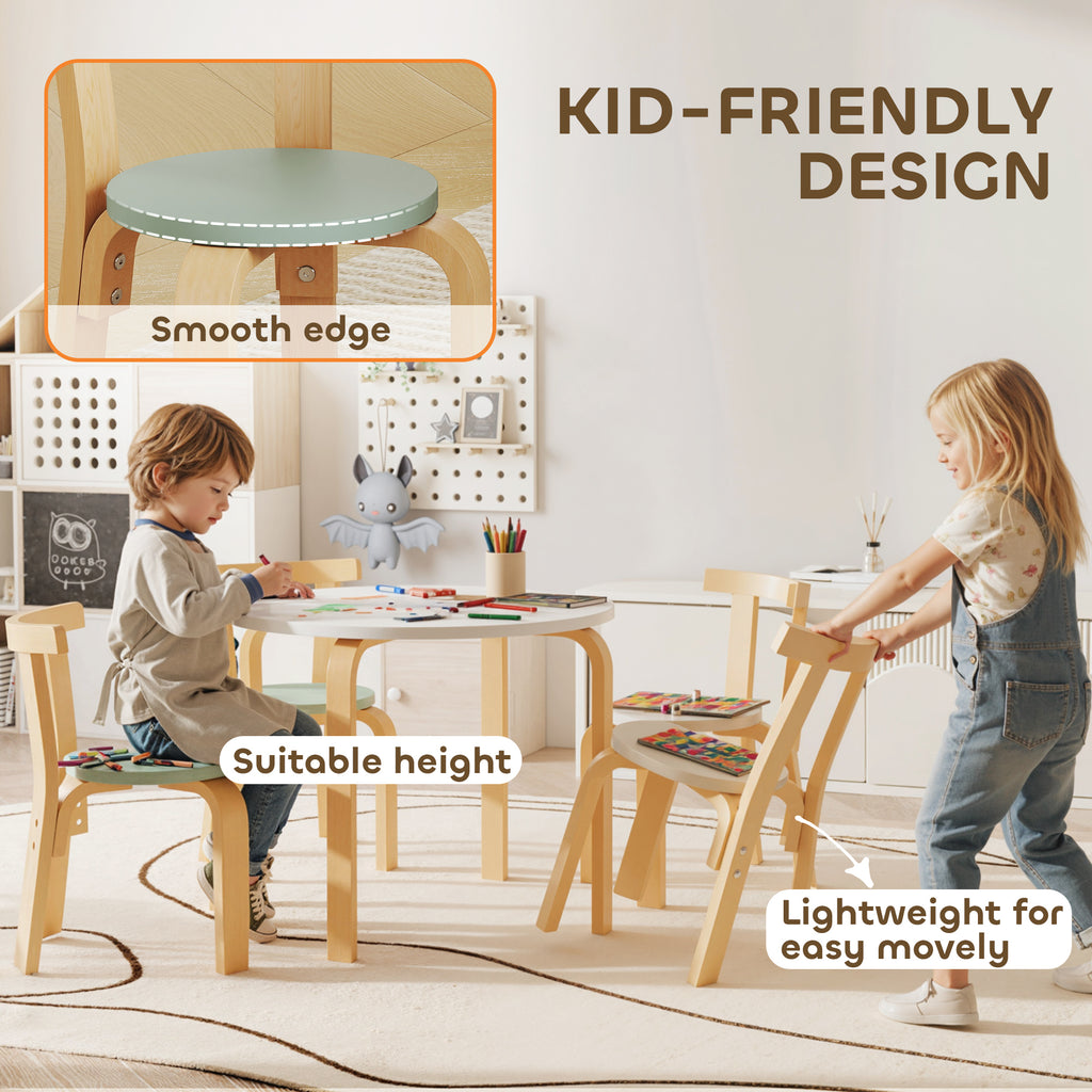 Wooden Kids Table and Chairs Set, 5 Piece Wooden Toddler Table and Chairs Set for Ages 3 - 8 Years, Green - Noventis Home