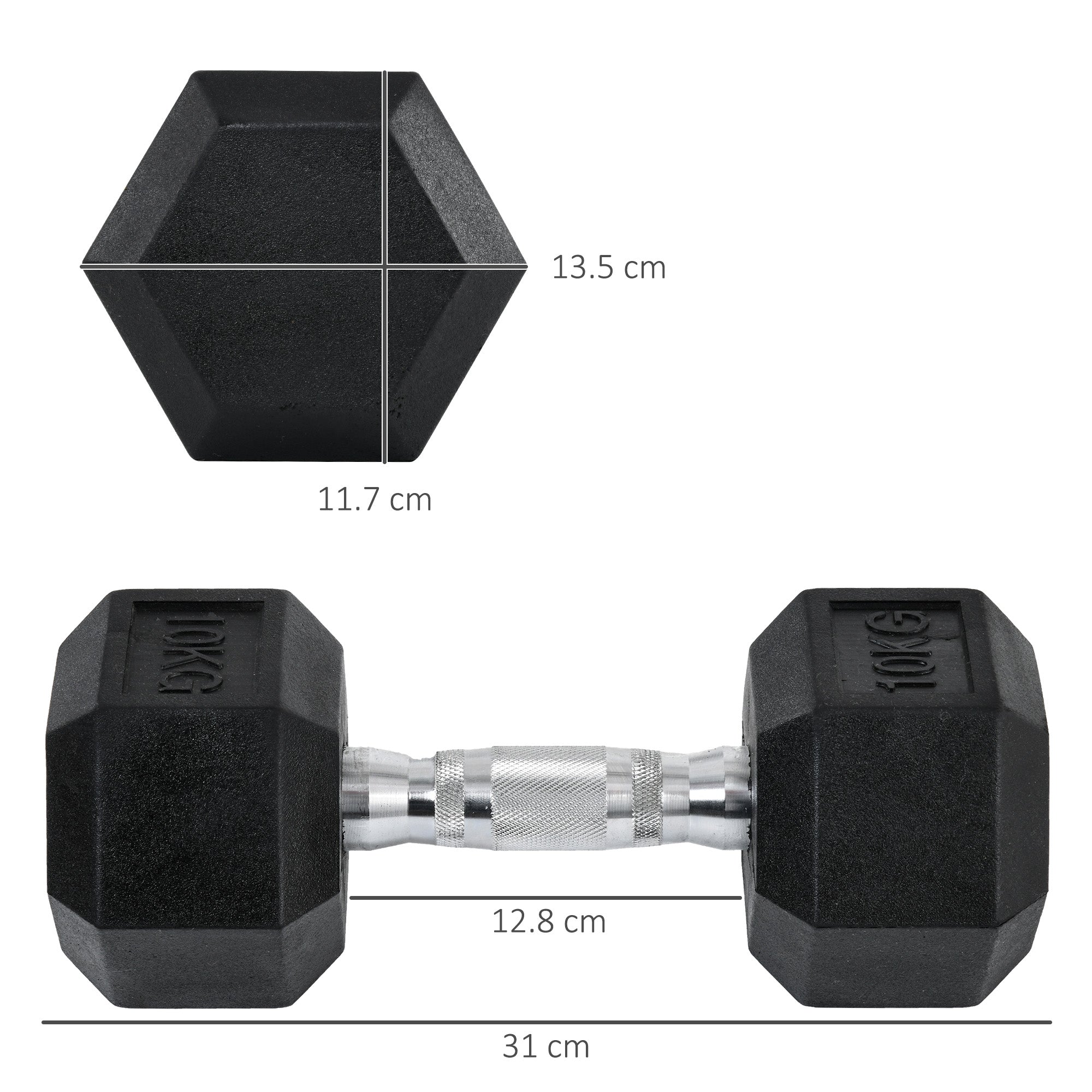 2x10kg Hex Dumbbells Set Rubber Dumbbells Weight Lifting Equipment Fitness Home Gym - Noventis Home