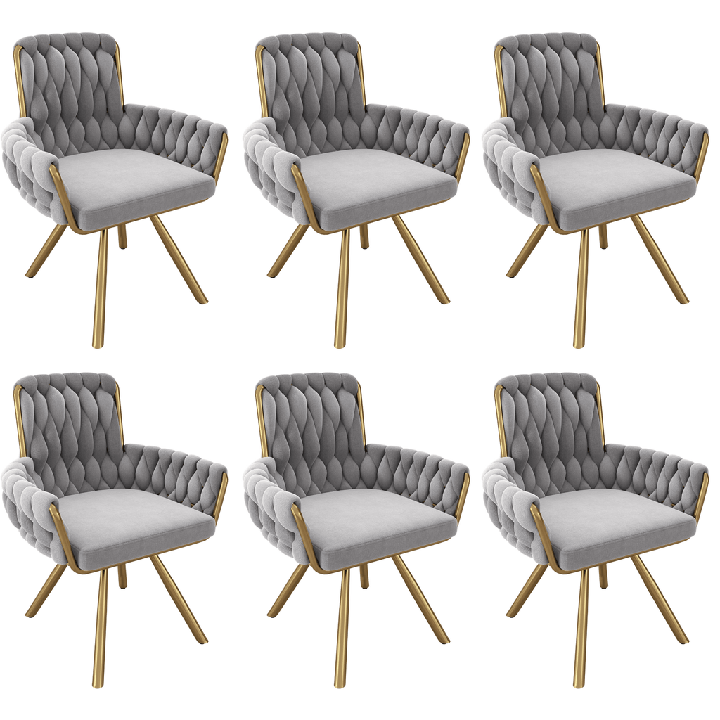 Set van 6 Fluwelen Eetkamerstoelen, Luxe Draaistoel voor Woonkamer en Slaapkamer met Vier Metalen Poten, Grijs - Noventis Home