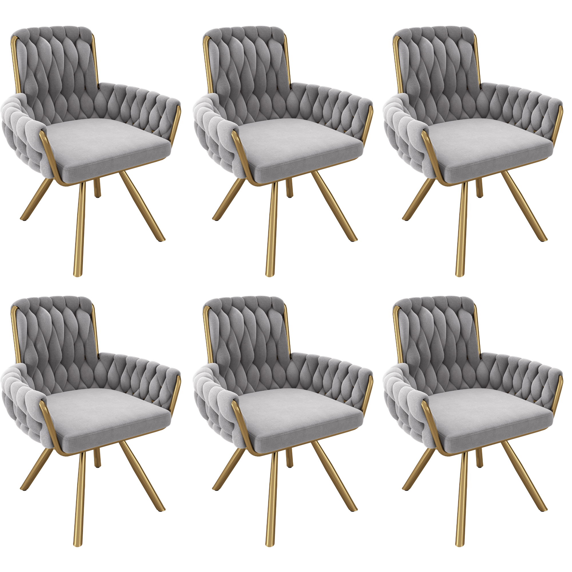 Set van 6 Fluwelen Eetkamerstoelen, Luxe Draaistoel voor Woonkamer en Slaapkamer met Vier Metalen Poten, Grijs - Noventis Home