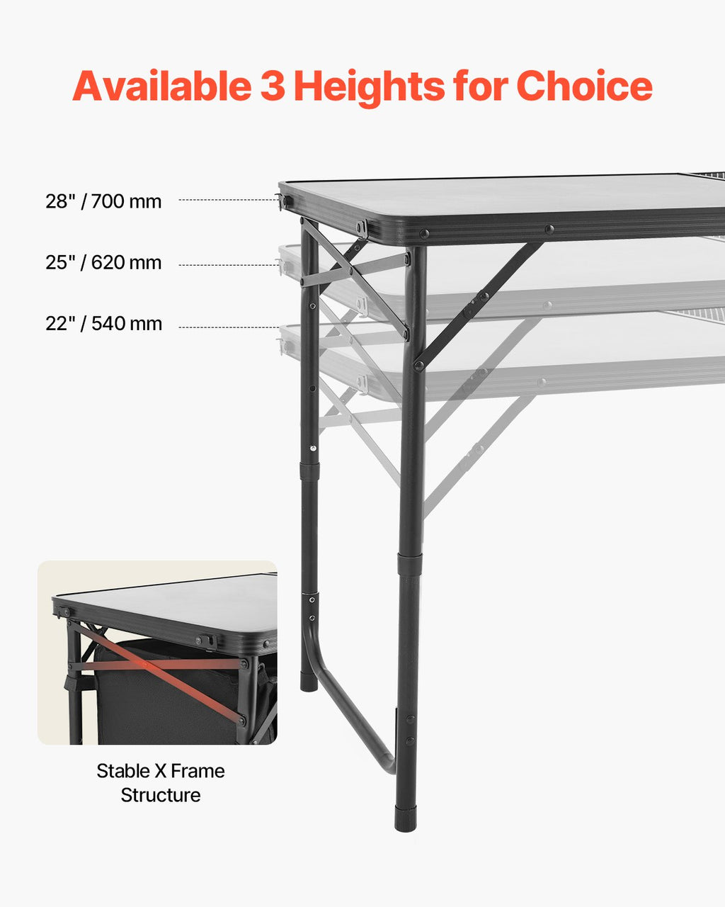 Camping Kitchen Table Folding Portable Outdoor Cook Station 3 Adjustable Height - Noventis Home