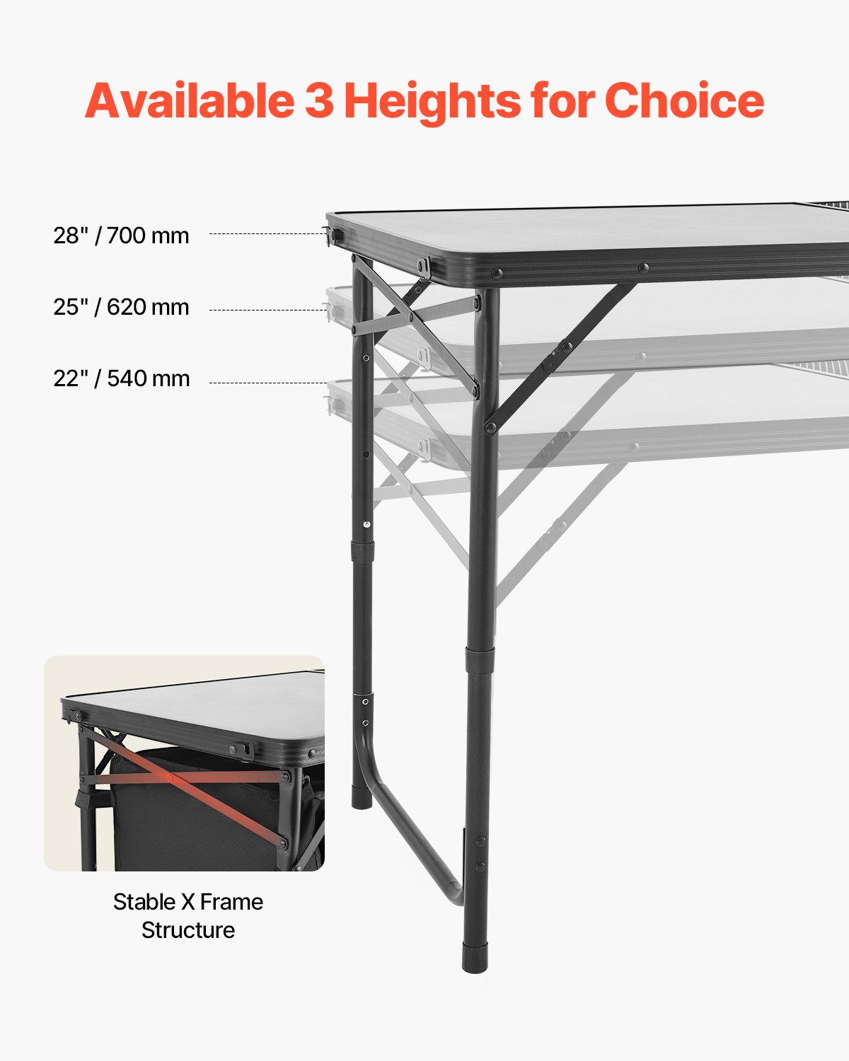 Camping Kitchen Table Folding Portable Outdoor Cook Station 3 Adjustable Height - Noventis Home