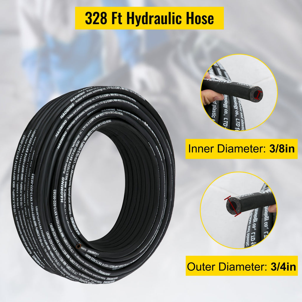 Hydraulic Hose 328 Feet Rubber Hydraulic Hoses With 2 High - Tensile Steel Wire Braid, Inner Diameter 3/8 Inch, 5000 PSI Max, Bulk Hydraulic Hose - 40 °F To 250 °F, Hydraulic Oil Flexible Hose - Noventis Home