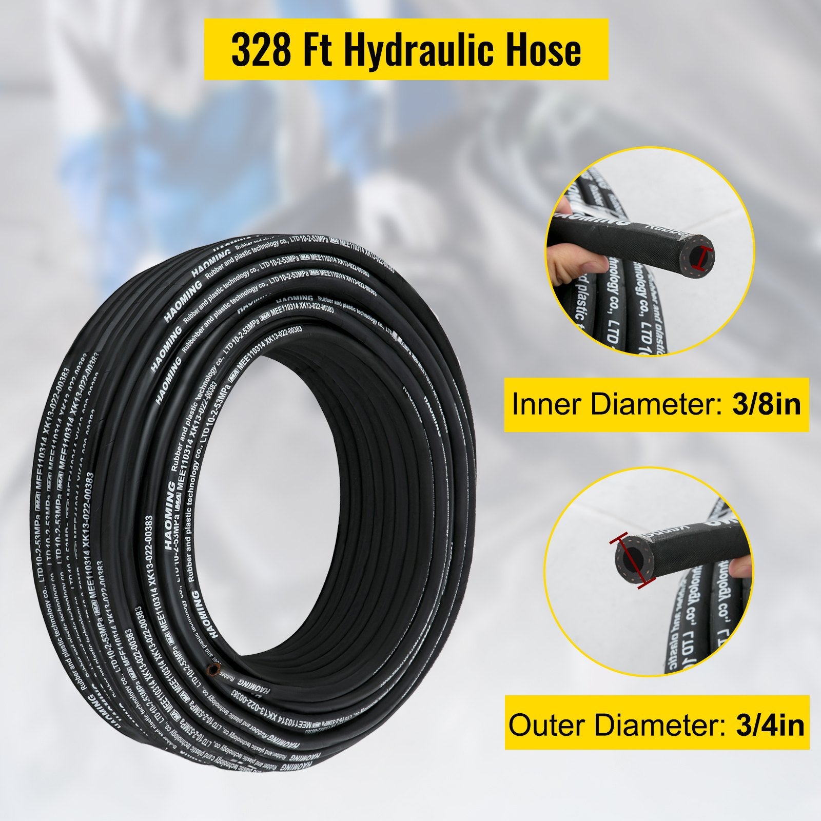 Hydraulic Hose 328 Feet Rubber Hydraulic Hoses With 2 High - Tensile Steel Wire Braid, Inner Diameter 3/8 Inch, 5000 PSI Max, Bulk Hydraulic Hose - 40 °F To 250 °F, Hydraulic Oil Flexible Hose - Noventis Home
